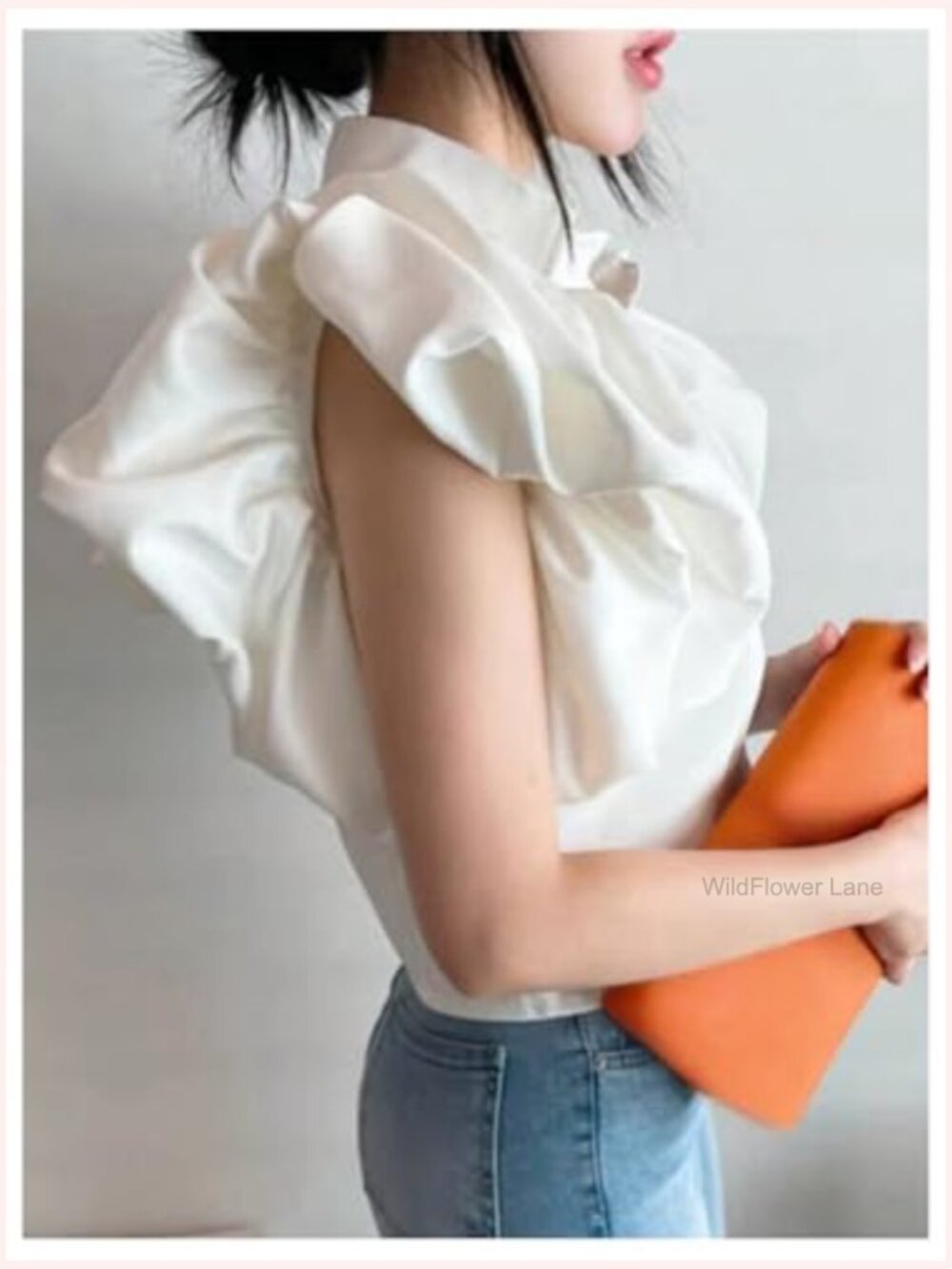 Short Puffy Sleeve Button Down Blouse Business Casual Summer Work Top - Picture 2 of 4